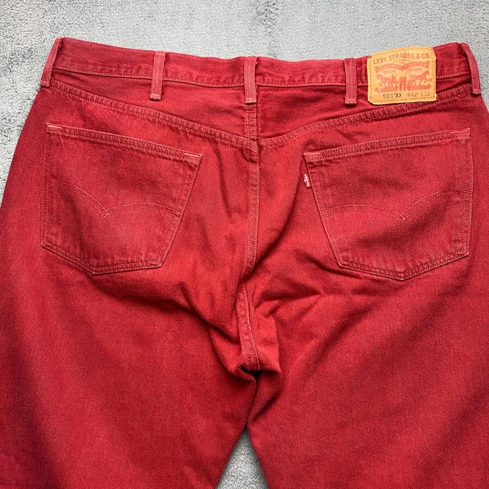 Levis 501 XX Mens 42x32 Original Fit Red Denim Straight Leg Button Fly Jeans